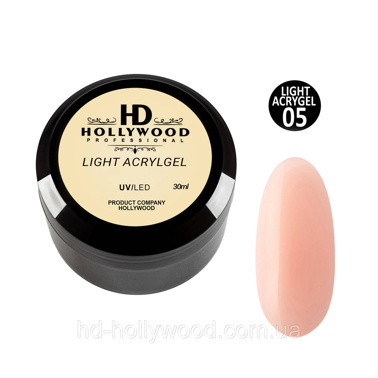 Рідкий акригель Light Acrygel 05 Ніжний персиково-бежевий HD Hollywood, фото 1