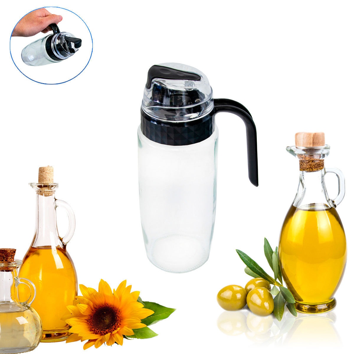 Пляшка для олії та оцту з дозатором 600ml ємність для соняшникової й оливкової олії дозатор оливи (ST)