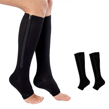 Панчохи проти варикозу на змійці Zip Sox S/M Чорні, компресійні гетри — компресійні гольфи (ST)