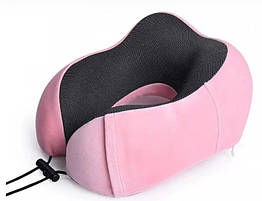 Дорожня подушка-рогалик Memory foam під шию з фіксатором Рожева