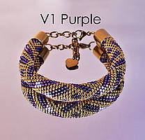 Фіолетовий із золотом браслет із бісеру з геометричним візерунком V1