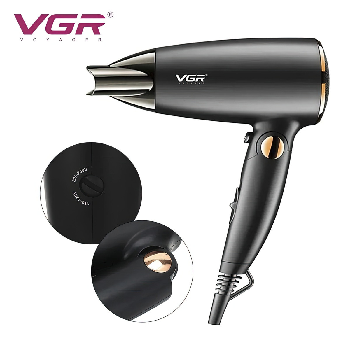 Фен для волосся VGR V-439 1600W Чорний, фен для укладання — сушарка для волосся (фен для волосся) (ST)