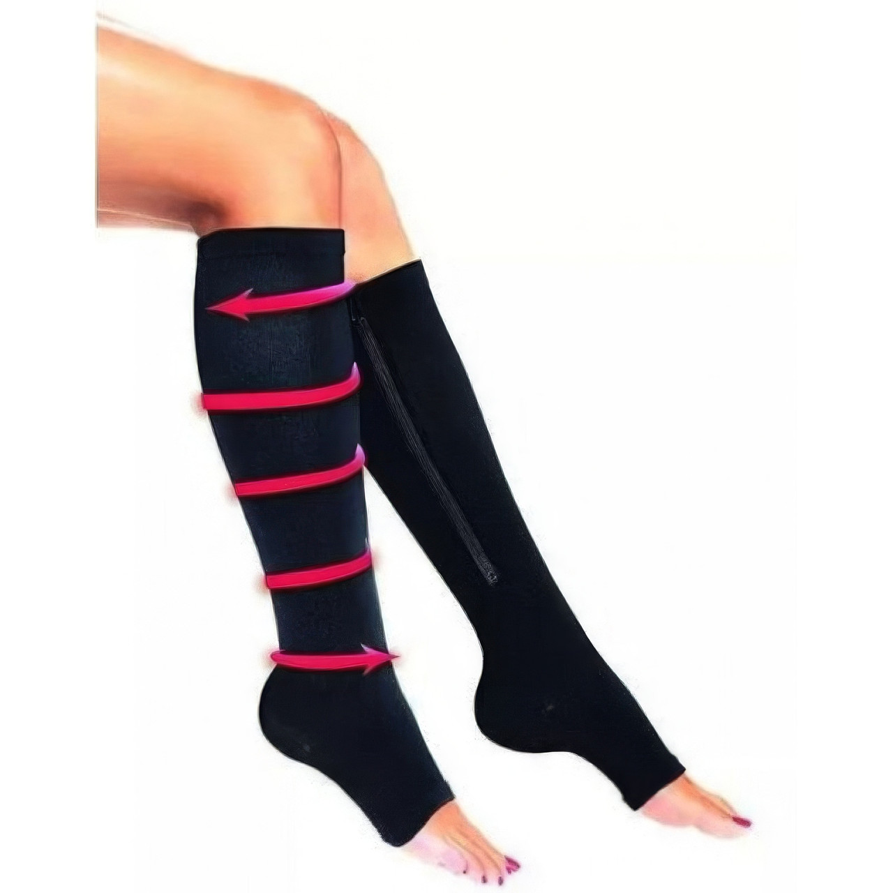 Компресійні гетри на блискавці Zip Sox L/XL Чорні панчохи від варикозу — компресійні гольфи (ST)