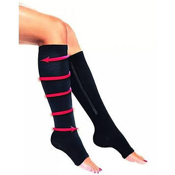 Компресійні гетри на змійці Zip Sox L/XL Чорні панчохи від варикозу — компресійні гольфи (ST)
