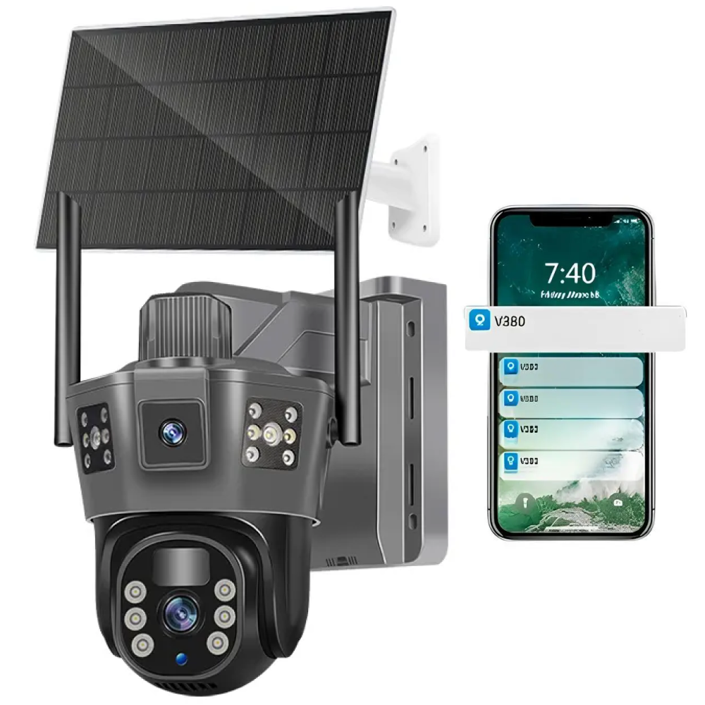 IP камера з сонячною панеллю 3×6МП (SIM/4G/SD/IP66), V380PRO, TP-18 / Камера відеоспостереження, фото 1