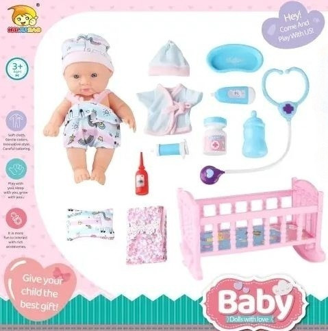 Маленький пупс ліжко та медичне приладдя Ігровий набір аксесуари для догляду Медичні предмети для малюка стетоскоп, фото 1