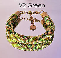Зелений із золотом браслет із бісеру з геометричним візерунком V2