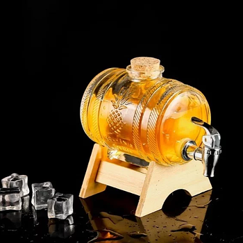 Скляна бочка із краном дозатор для алкоголю з підставкою 1 л