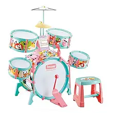 Барабанна установка для дітей Q 532 B, підсвітка, мелодії, режим караоке, мікрофон, під'єднання до телефона