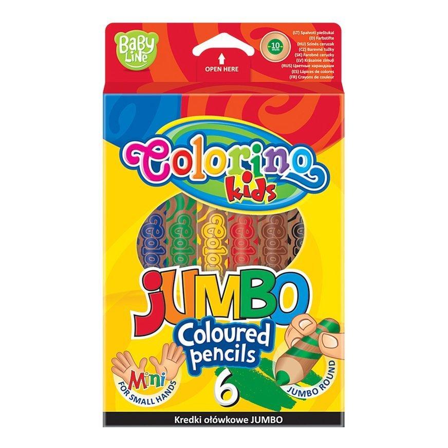 Кольорові олівці Jumbo 6 кольорів натуральне дерево + стругачка Colorino Kids 33121PTR