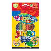 Кольорові олівці Jumbo 6 кольорів натуральне дерево + стругачка Colorino Kids 33121PTR
