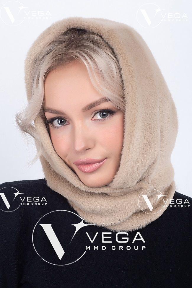 Модний капор ангора на флісі, колір мiндаль, фото 1