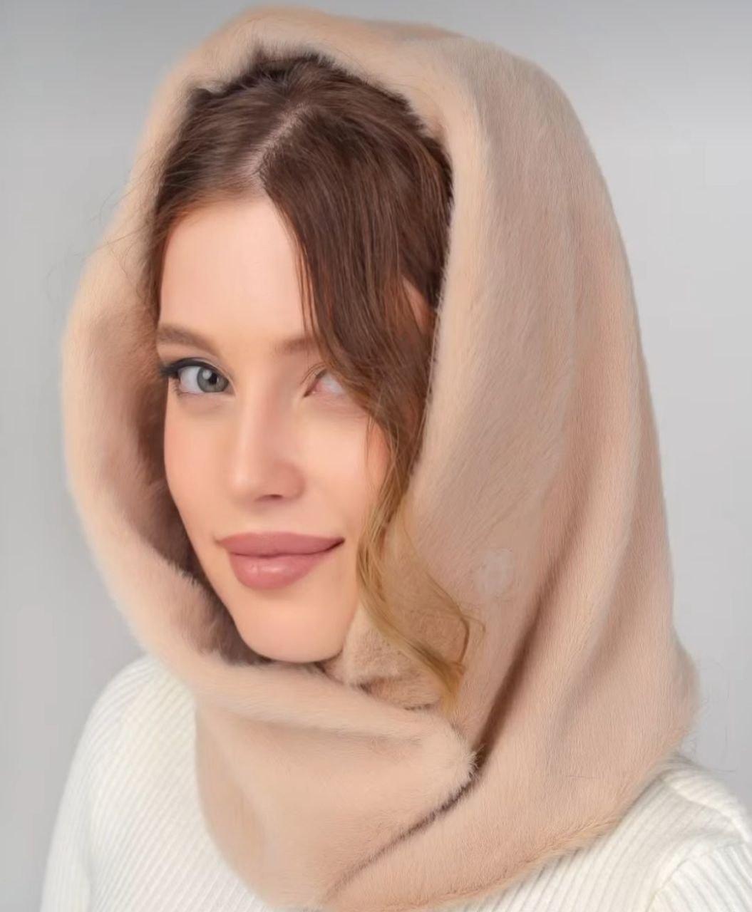 Модний капор ангора на флісі, колір карамель, фото 1