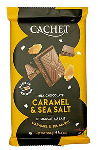 Шоколад CACHET (КАШЕТ) Молочний 32% Какао з Карамеллю і Морською Солю 300 г Бельгія (5 шт./1 уп)