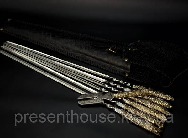 Набір шампурів «Дикі звірі» в закритому сагайдаку з виделкою, фото 1