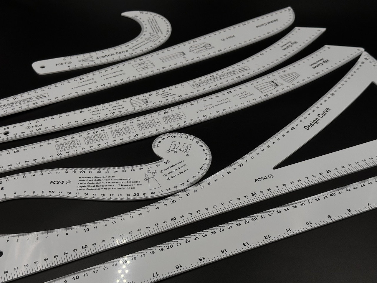 Лекала лінійки кравецькі для побудови викрійок різної форми набір із 7 одиниць, фото 1