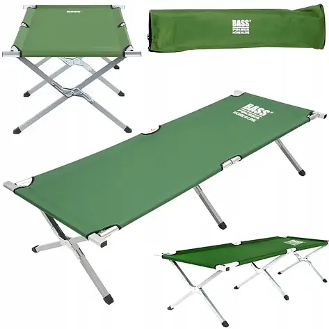 Туристичне розкладне ліжко 190x70x45 см, з чохлом, зелене Bass Polska BH 31001, фото 1