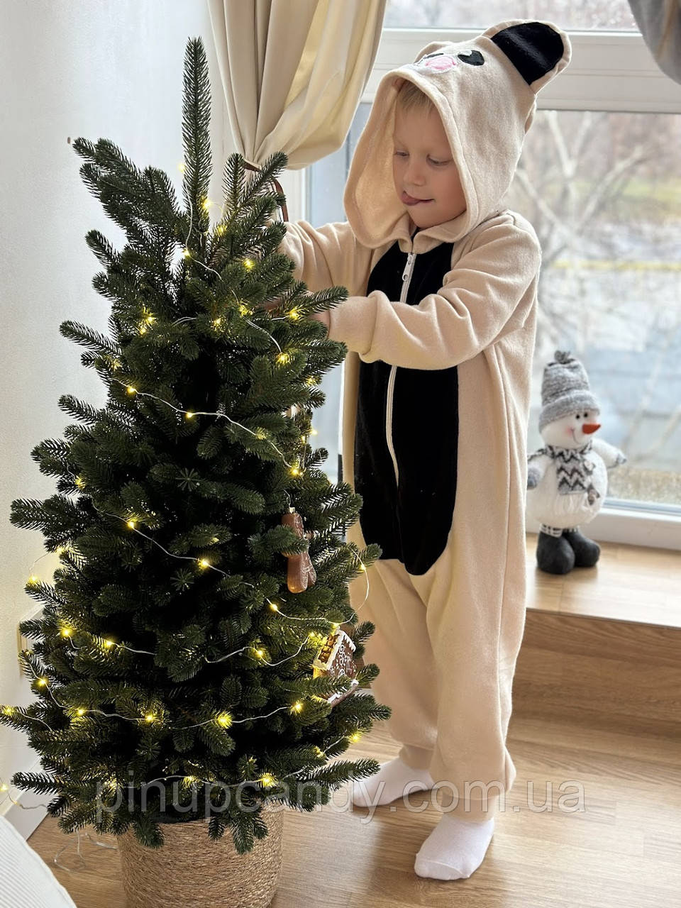 Кігурумі дитяча костюм піжама Ведмедик з флісу бежевий (розміри: 80-104 см), фото 1