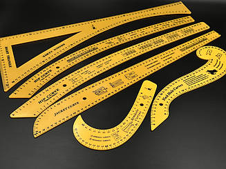 Лекала лінійки кравецькі для побудови викрійок різної форми набір із 7 одиниць