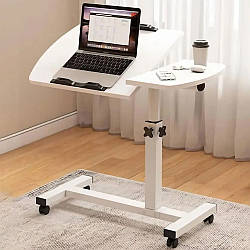 Приліжковий столик на коліщатках 95-69*60*40см, 2 стільниці, T01 / Столик для ноутбука / Стіл для ноутбука