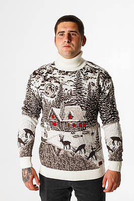 Светр чоловічий Navas гольф новорічний , L, Коричневий