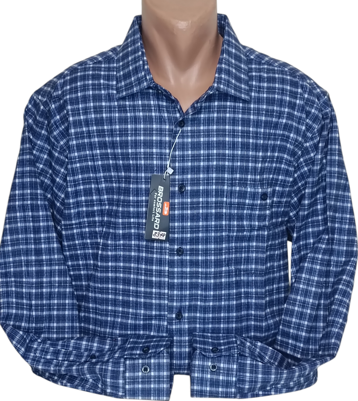 Тепла кашемірова чоловіча сорочка батал велетень Brossard vd-8318 картата чоловіча сорочка на зиму кашемір 48