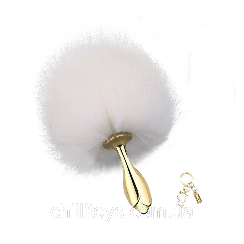 Металева анальна пробка Кролячий хвост LOCKINK SEVANDA White Bunny-Tail Anal Rose-shape Plug, фото 1