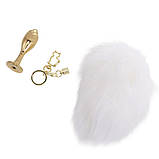 Металева анальна пробка Кролячий хвост LOCKINK SEVANDA White Bunny-Tail Anal Rose-shape Plug, фото 3