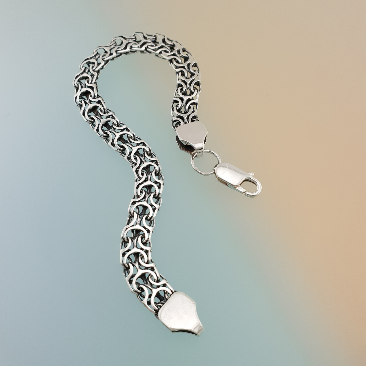 Браслет чоловічий срібний плетіння Рамзес ширина 7,5 мм. Браслет на руку чоловічий Рамзес срібло. 19 см, фото 1