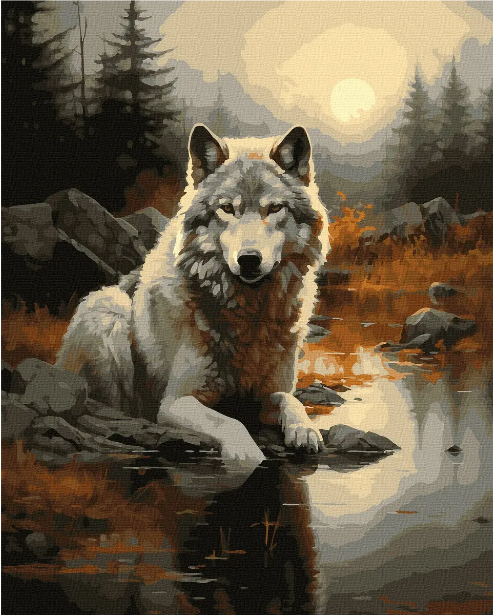 Картина за номерами Сірий мисливець 40х50см Картини в цифрах тварини Розмальовка вовк Rainbow Art GX47369, фото 1