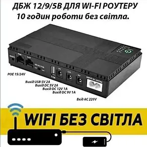 Безперебійник для роутера WGP Акумулятор на 10800mAh підходить для напруги 5В, 9 В або 12 В