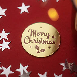 Топпер дзеркальний монетка Merry Christmas золото 5 см, 1 шт 50593