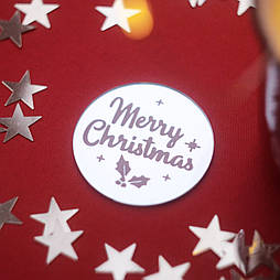 Топпер дзеркальний монетка Merry Christmas срібло 5 см, 1 шт 29230