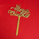 Топпер дзеркальний напис Merry Christmas золото, 1 шт 34041, фото 2