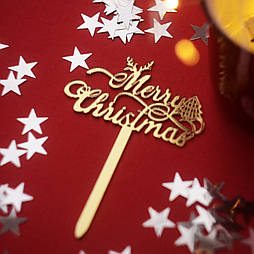 Топпер дзеркальний напис Merry Christmas золото, 1 шт 34041