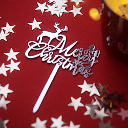Топпер дзеркальний напис Merry Christmas срібло, 1 шт 45930
