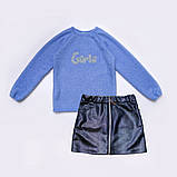 Гарний теплий костюм для дівчинки пухнастий светр і замшева спідниця, SmileTime Holiday, фото 2