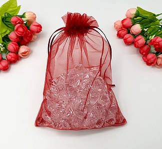 Подарункові мішечки з органзи / Упаковка - 10шт / 22х15см / Бордовий №2/2