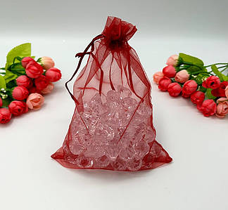 Подарункові мішечки з органзи / Упаковка - 10шт / 12х18см / Бордовий №10/10