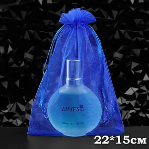 Подарункові мішечки з органзи / Упаковка - 10шт / 22х15см / Синій №3/3