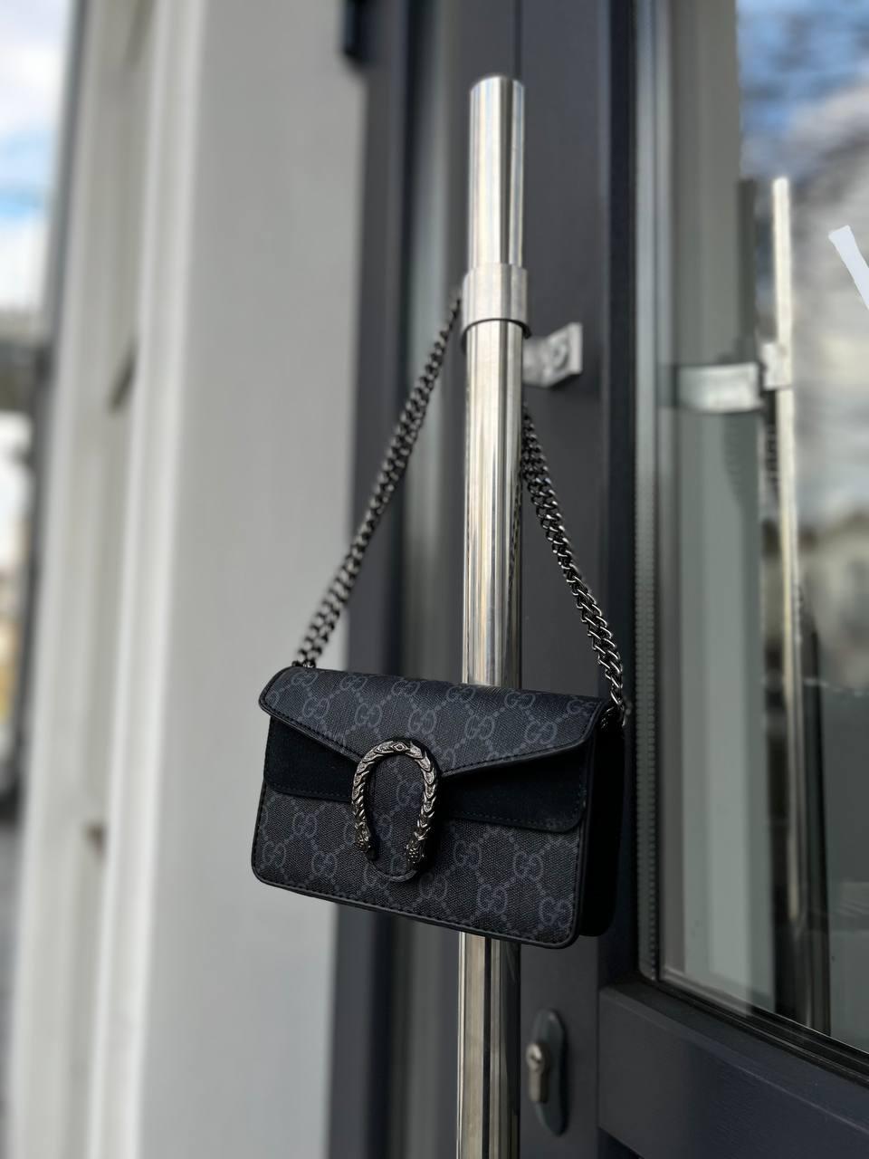 Жіночий клатч Gucci, шкіра і замша, чорно-сірий колір, 18x10.5 см, фото 1