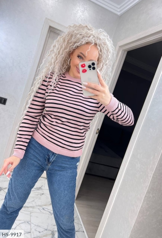 Светр жіночий приталений повсякденний базовий красивий машинний в'язання в смужку розмір 42-48 арт 5038