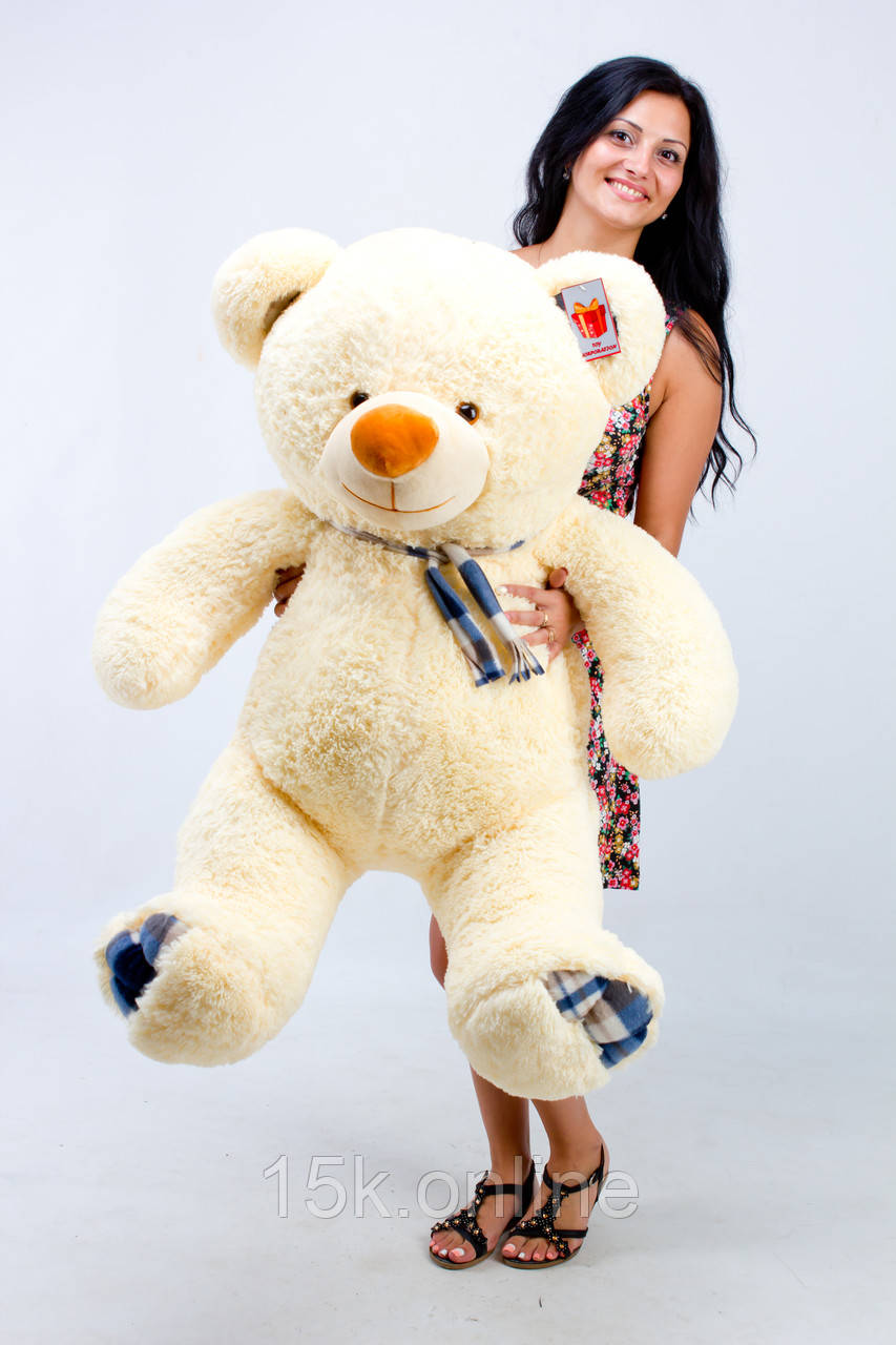 Велика м'яка іграшка плюшевий ведмедик Клітка 130 см Кремовий плюшевий ведмедик для дівчини, фото 1