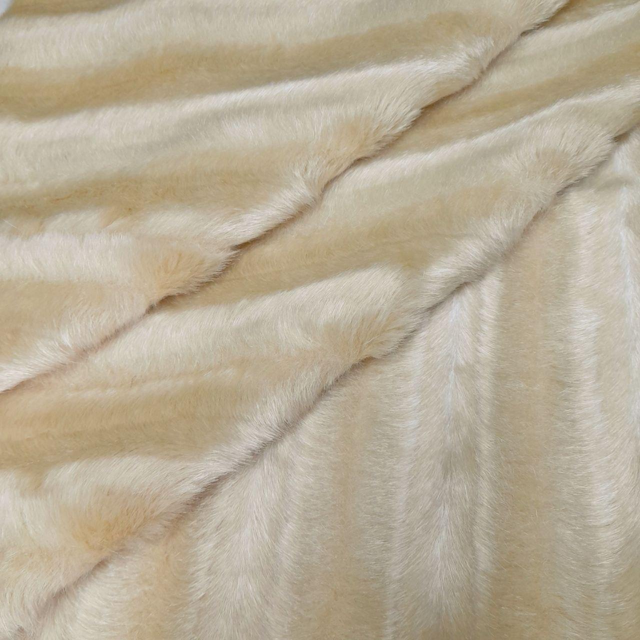 Тканина штучне екохутро в смужку колір айворі, фото 1