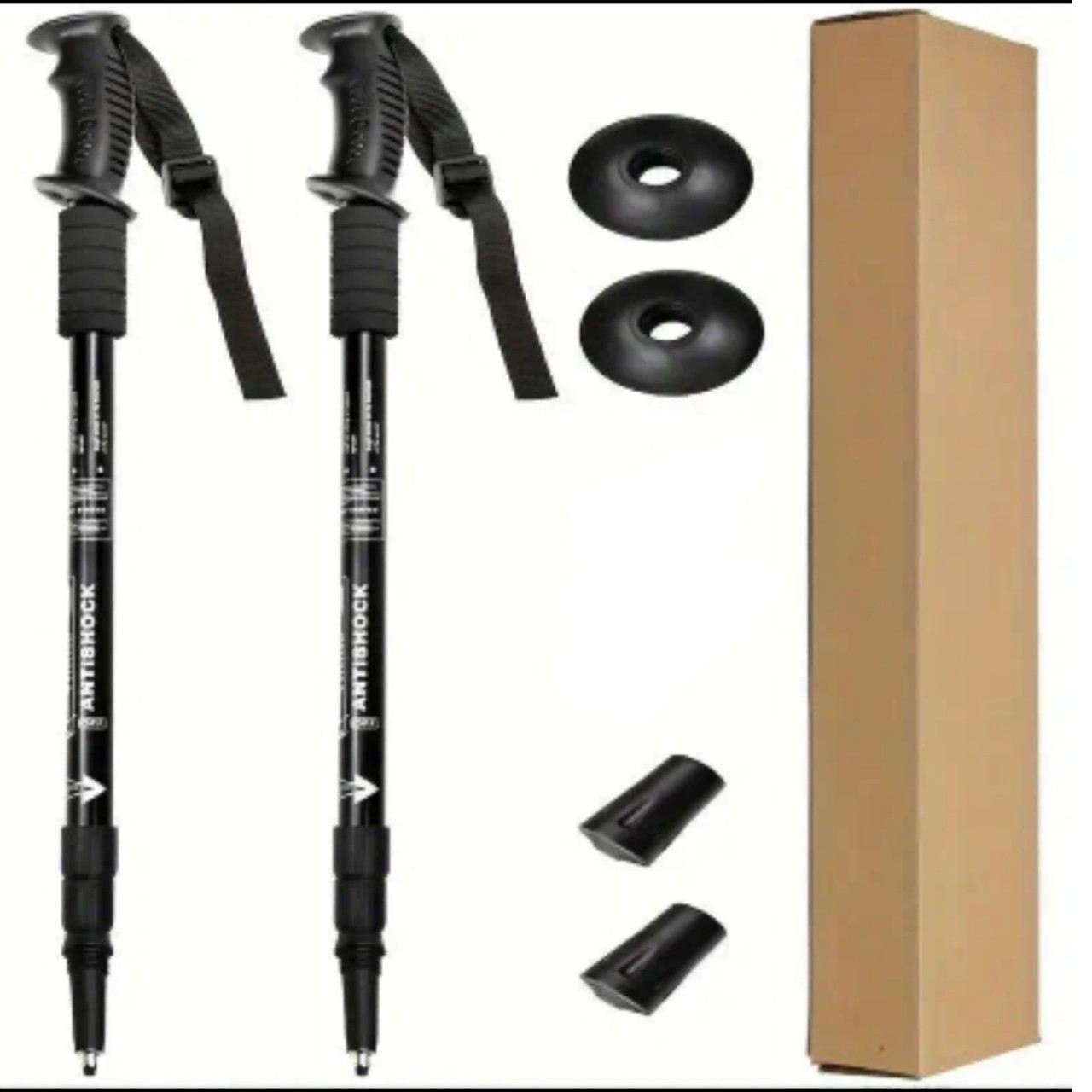 Трекінгові палиці з механізмом "антишок". Довжина: 65-135см. Чорні, фото 1