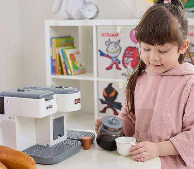 Тематичний дитячий ігровий сет набір для рольової гри в кафе кухню Кавоварка кавомашина світиться ллється вода