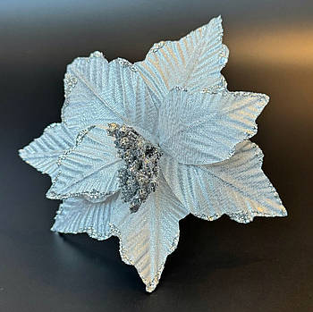 Новорічна прикраса Квітка пуансетія 14 см срібло