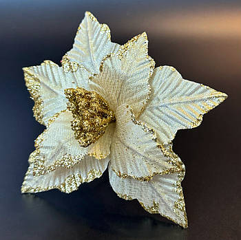 Новорічна прикраса Квітка пуансетія 14 см золото