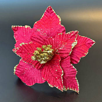 Новорічна прикраса Квітка пуансетія 14 см оксамит червоний