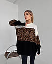 Триколірний светр туніка оверсайз у леопардовий принт 55sv3408, фото 9